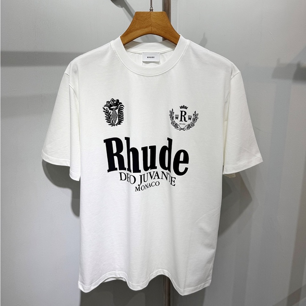 Rhude White Short-Sleeve Logo Tee with Black Print